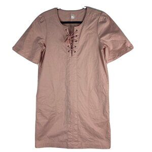 Gap Womens Lace Up Shift Dress Size S Tall Cotton Light Pink w Pockets